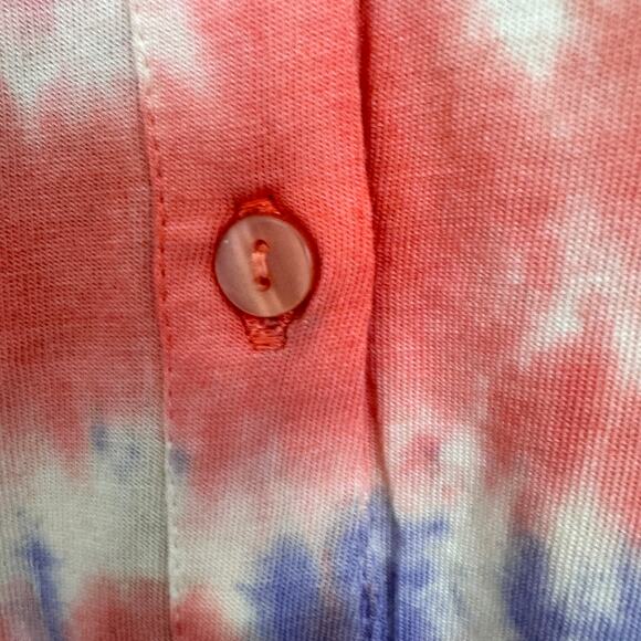 LOGO By Lori Goldstein Womens India Button Shirt Watercolor Mixed Fabric Orange - Picture 5 of 9